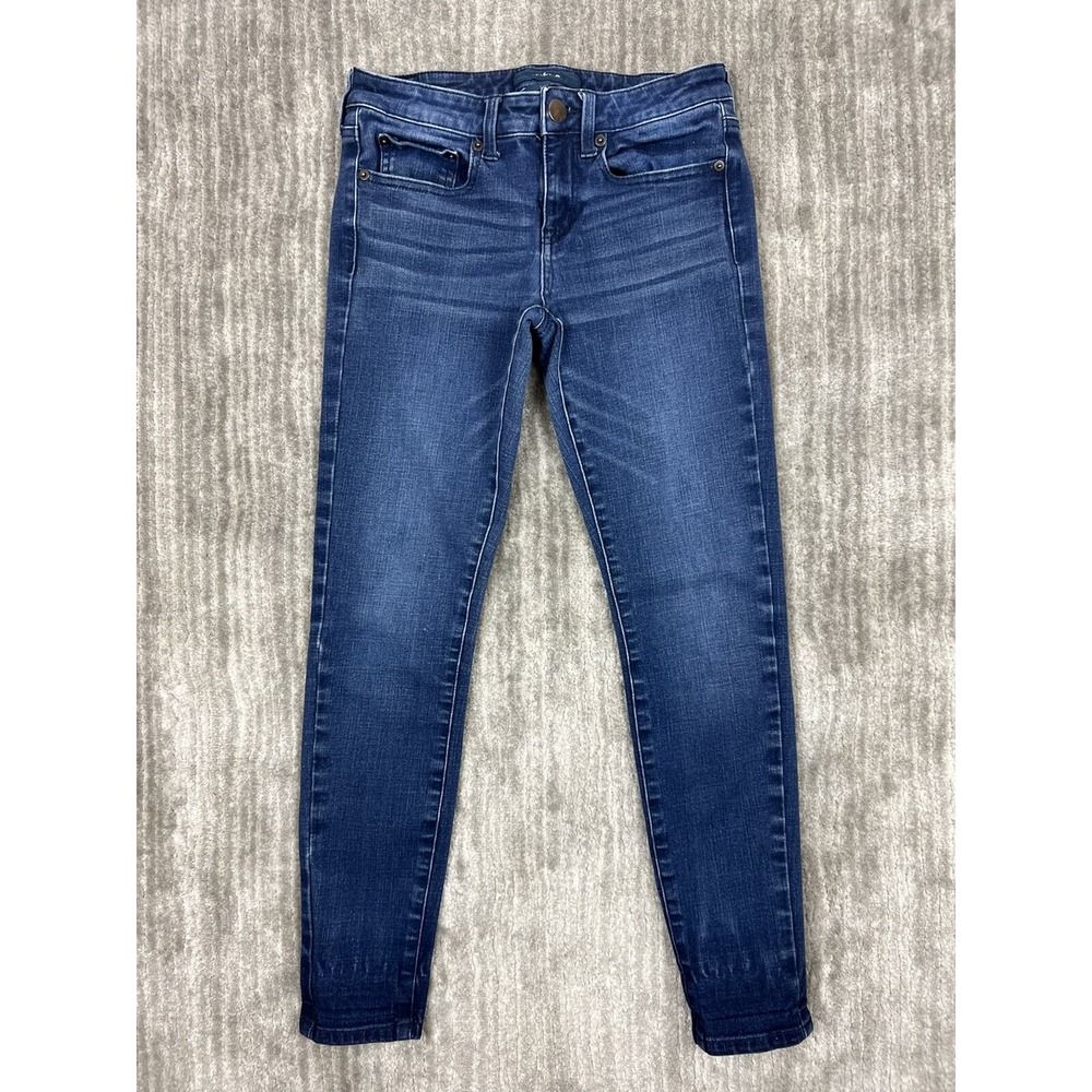 Aeropostale Jeans Womens 4 Reg Dark Wash Low Rise Skinny Stretch Whiskered Denim